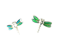 Load image into Gallery viewer, dragonfly mood earrings showing a green color mood meaning