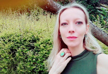 Load image into Gallery viewer, a blonde model wearing a mood ring and mood earrings