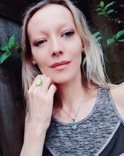 Load image into Gallery viewer, model wearing a mood ring and a mood necklace by best mood rings