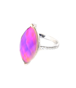 a sterling silver mood ring with a pink mood and horse eye design