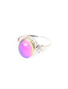 celtic mood ring in sterling silver with a pink mood color meaning