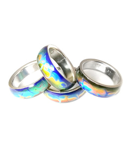 mood rings with swirl marble patterns in stainless steel