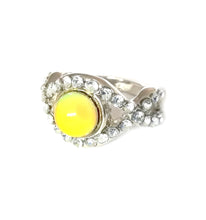 Load image into Gallery viewer, silver mood ring with pretty stones and a yellow mood color