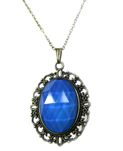 vintage style mood ring necklace with blue mood color
