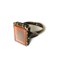 Load image into Gallery viewer, a bronze mood ring with a square mood and adjustable band