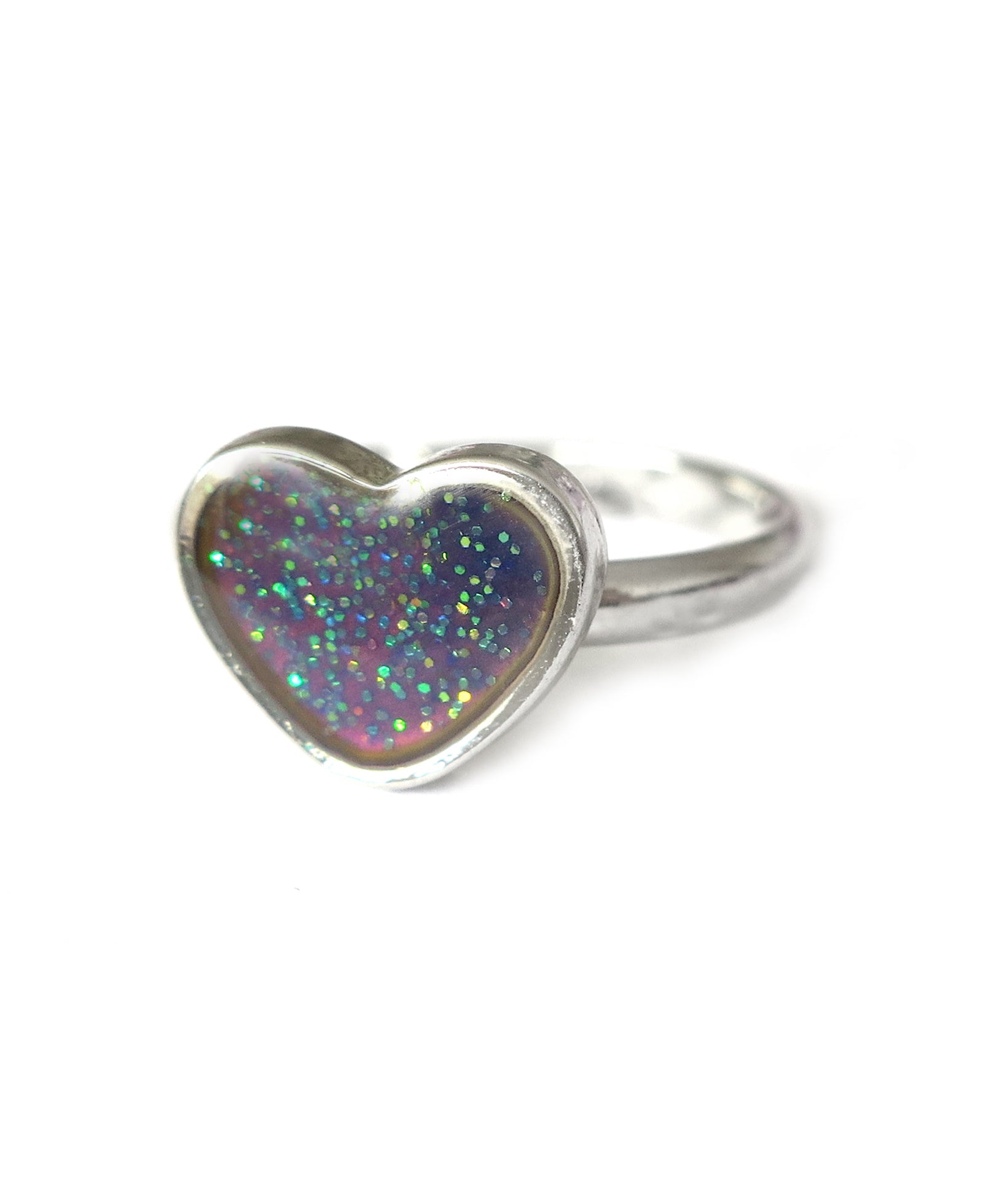Silver Glitter Heart Mood Ring