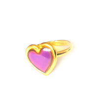 Load image into Gallery viewer, gold heart mood ring with pink mood meaning by best mood rings