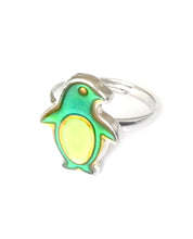 Load image into Gallery viewer, a penguin mood ring for children that also glows in the dark