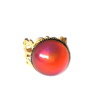 Load image into Gallery viewer, circular mood ring with a red mood and a gold shade band