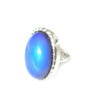Load image into Gallery viewer, a mood ring with very large mood stones turning blue