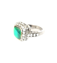 Load image into Gallery viewer, square mood ring with a silver color and stones around the edges