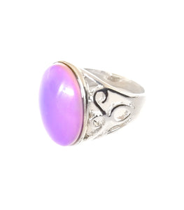 mood ring with a pink mood and a silver shade band