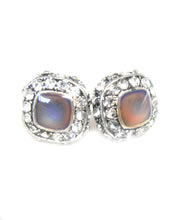 Load image into Gallery viewer, square cut mood earrings with stones around the sides