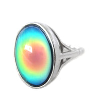 Load image into Gallery viewer, sterling silver mood ring turning a blue green color