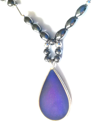 magnetic hematite mood necklace with purple mood meaning